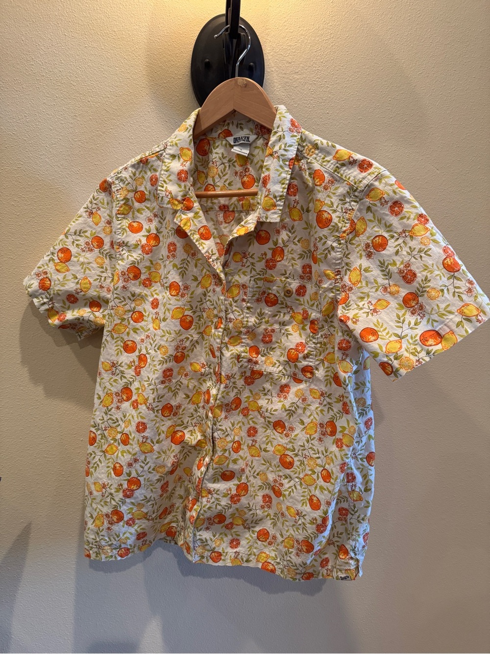 Duluth Trading Co Orange & Yellow Print Short-Sleeve Button-Down Shirt L